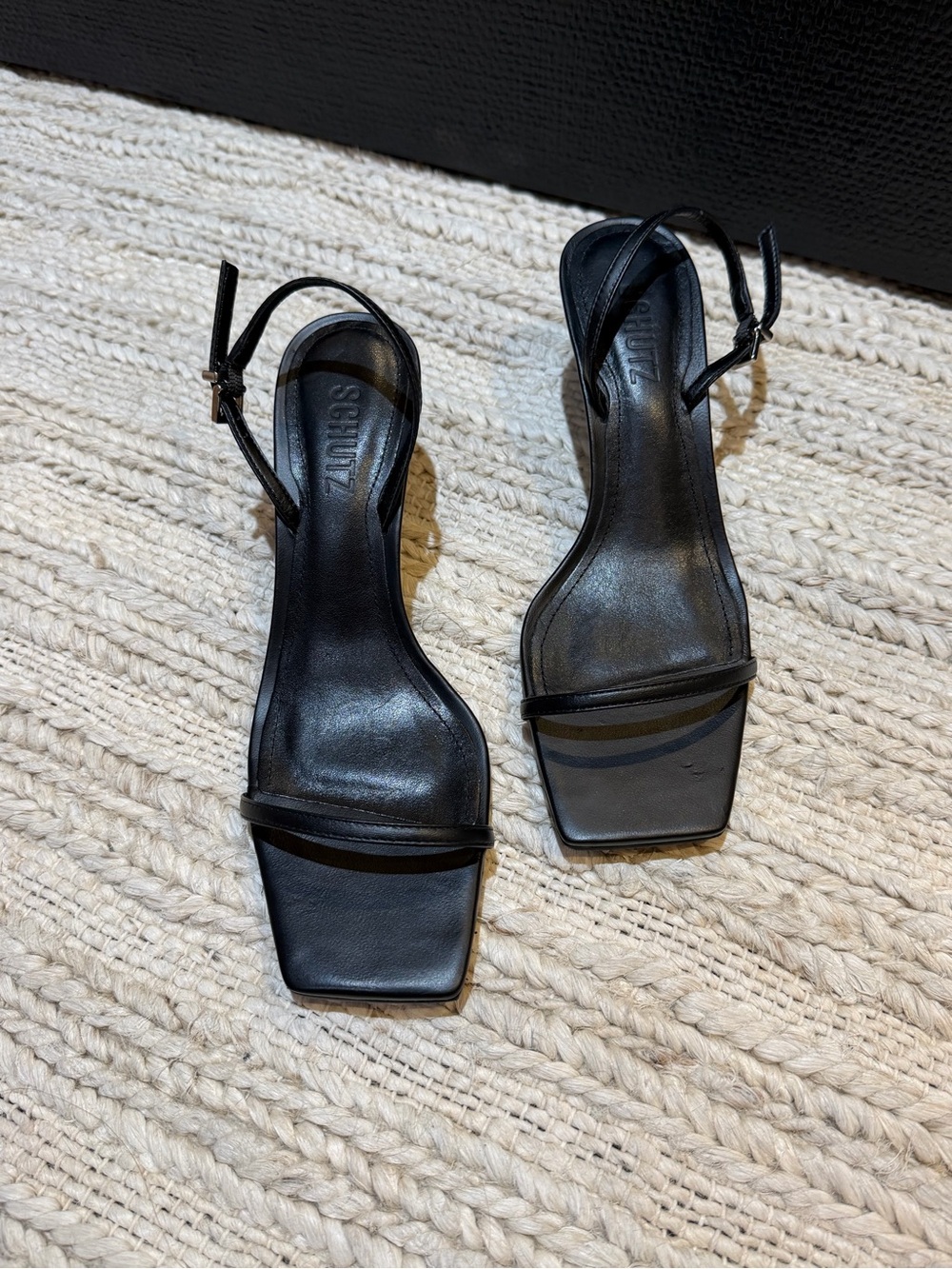 SCHUTZ Judith Square-Toe Black Sandal - 7